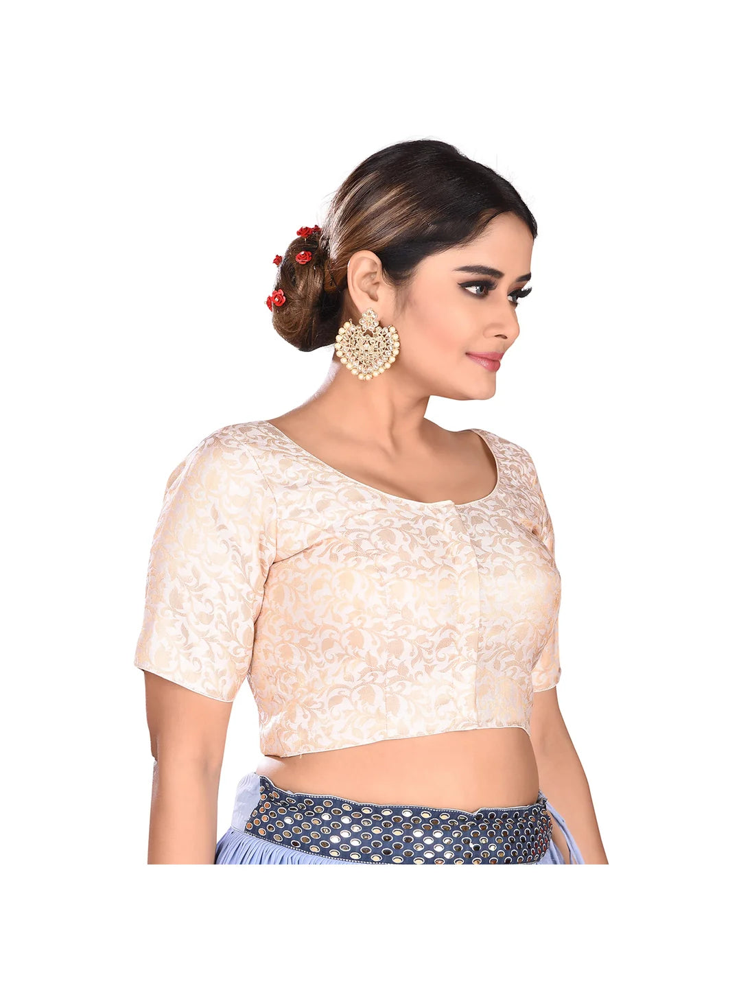 Creamy Printed Brocade Blouse