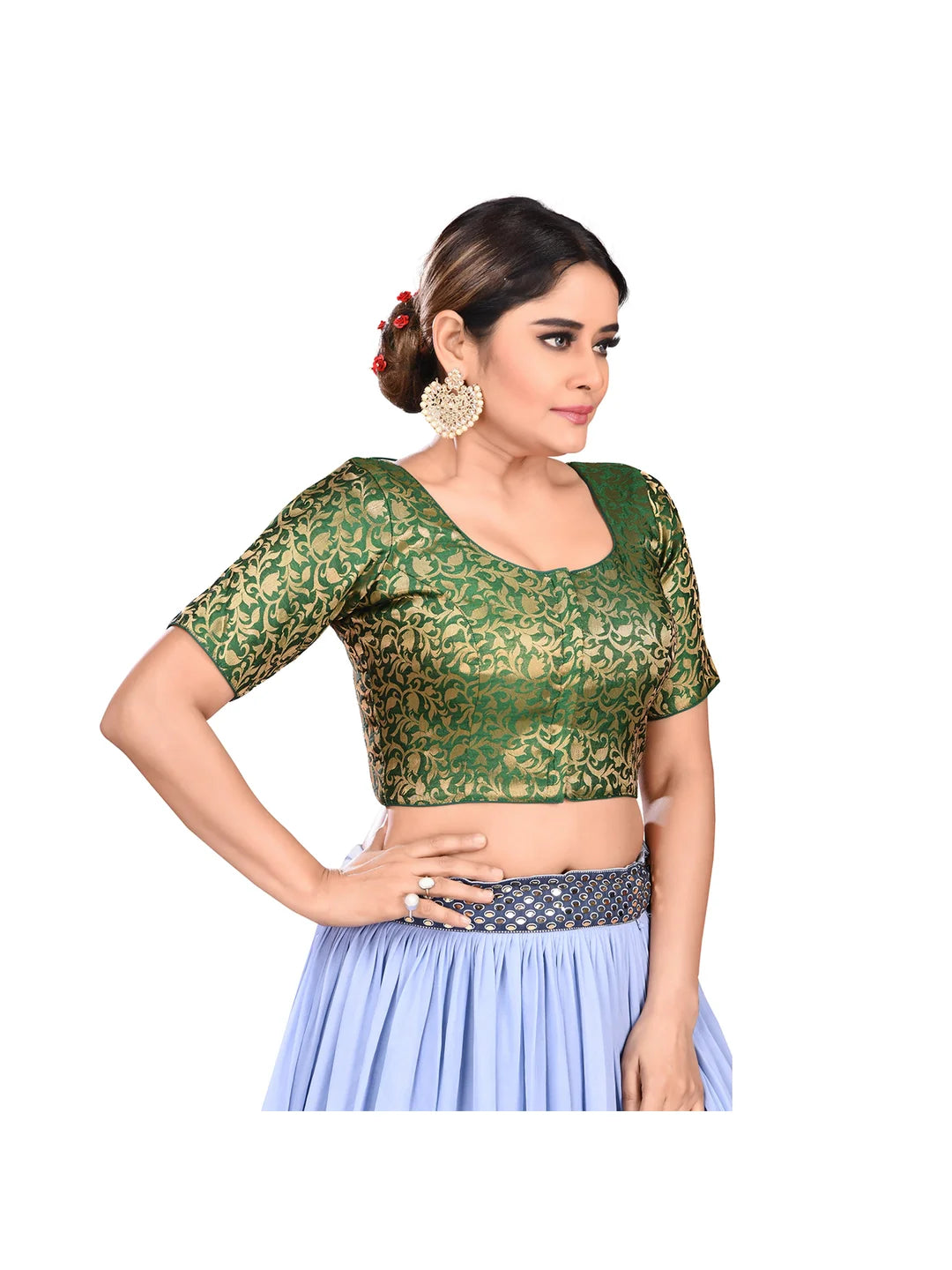 Green Printed Brocade Blouse