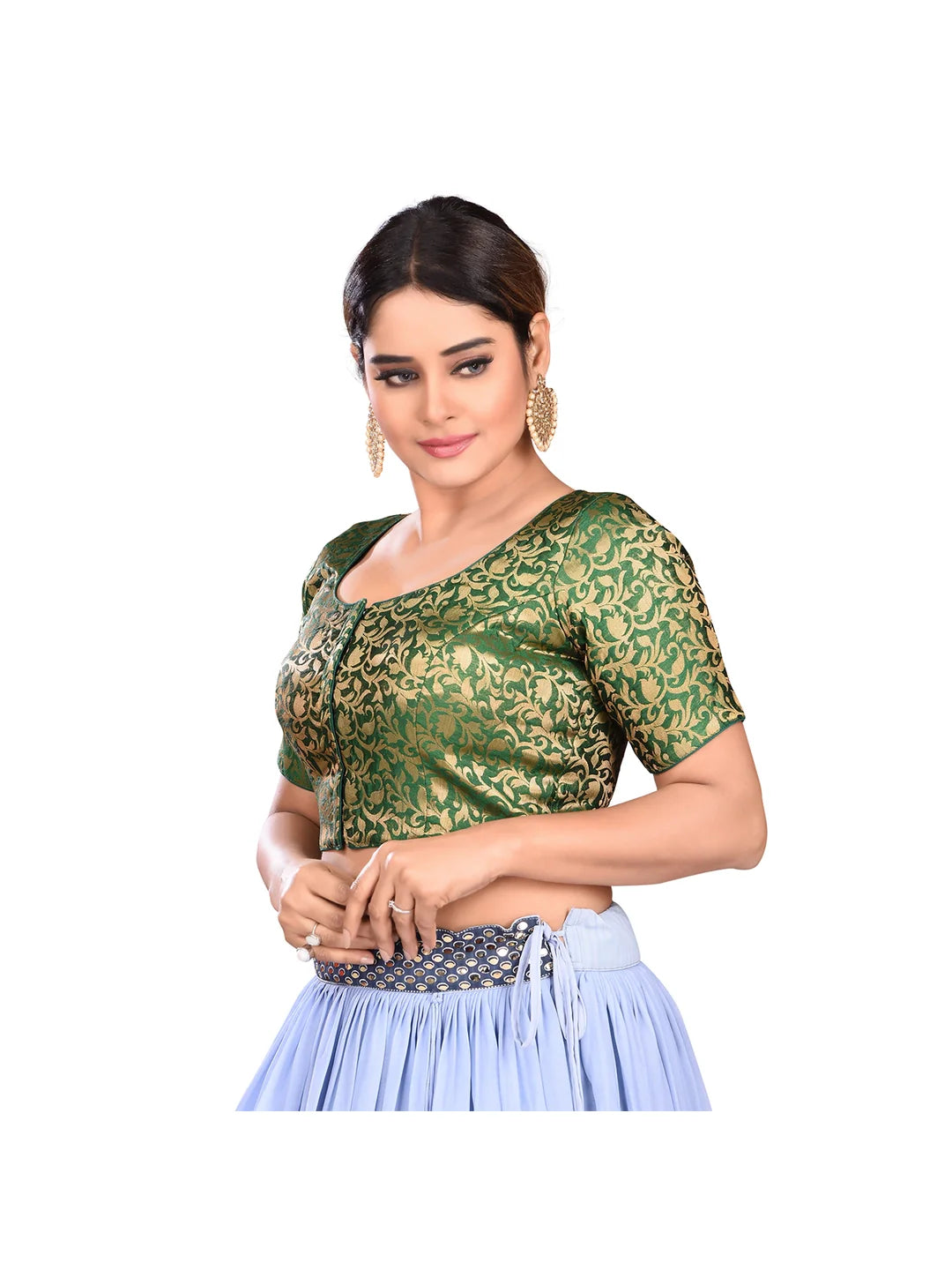 Green Printed Brocade Blouse