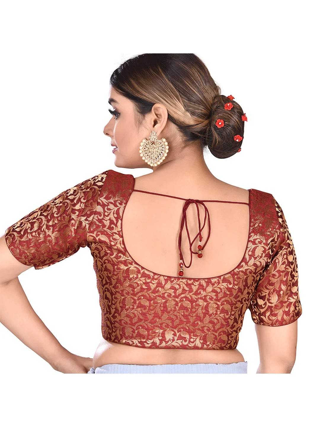 Maroon Printed Brocade Blouse