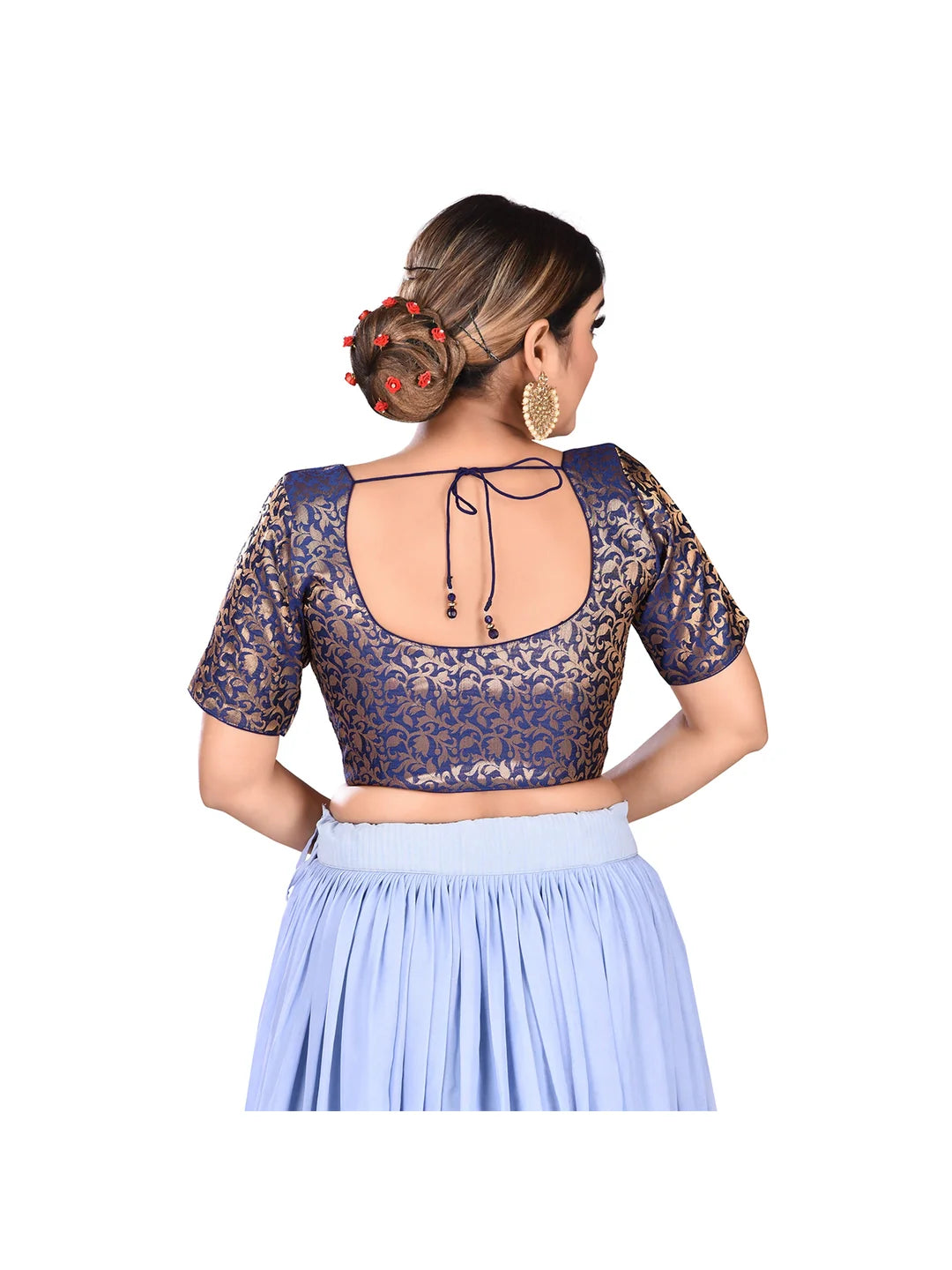 Navy Blue Printed Brocade Blouse