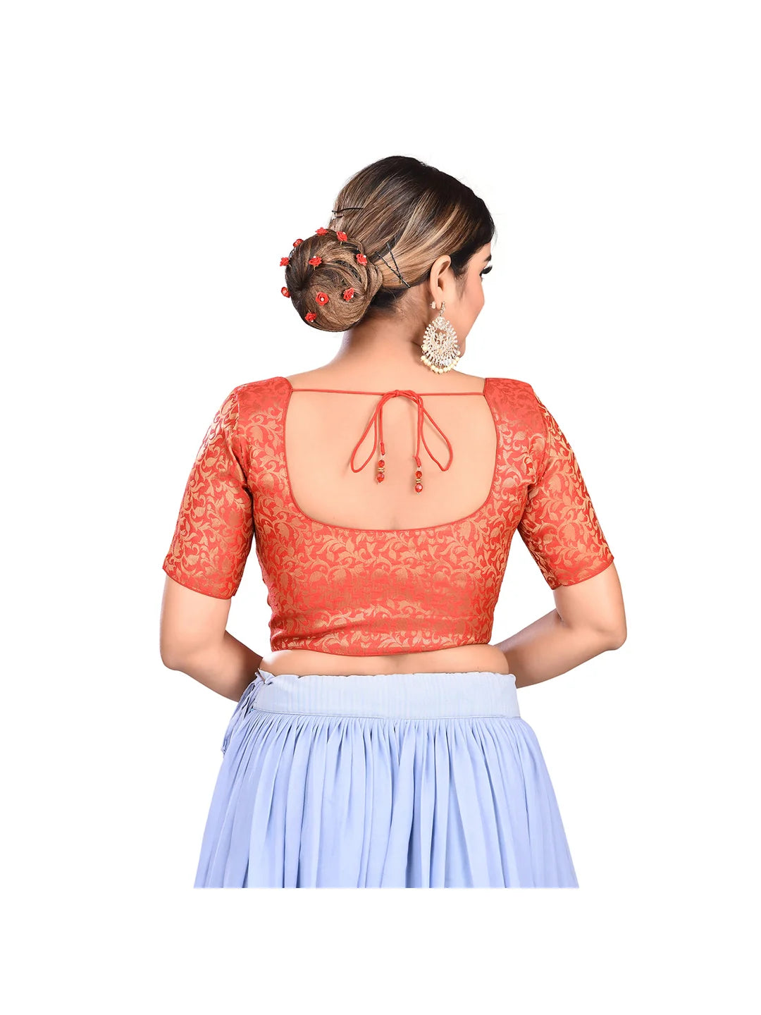 Red Printed Brocade Blouse