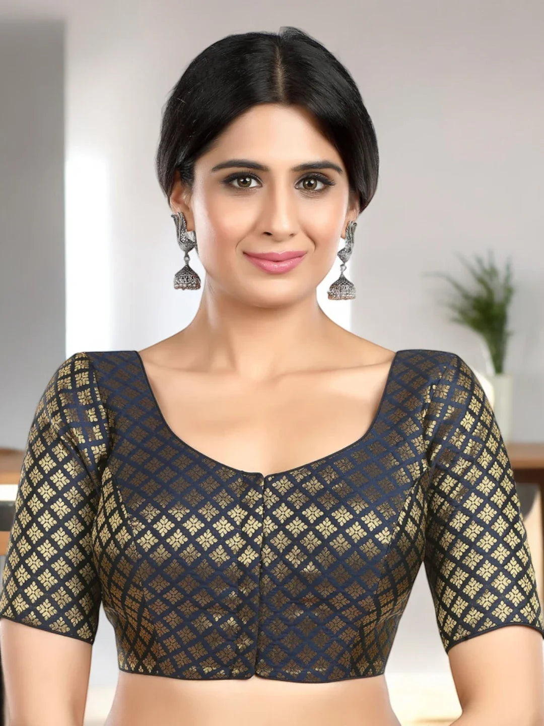 Navy Blue Printed Blouse