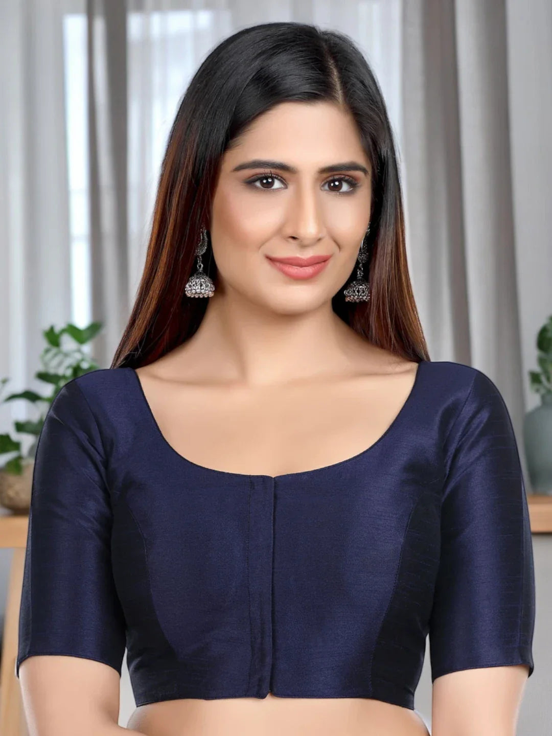 Navy Blue Kora Silk Blouse