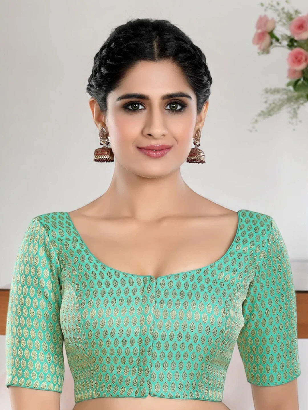 Brocade Pista Green Printed Blouse