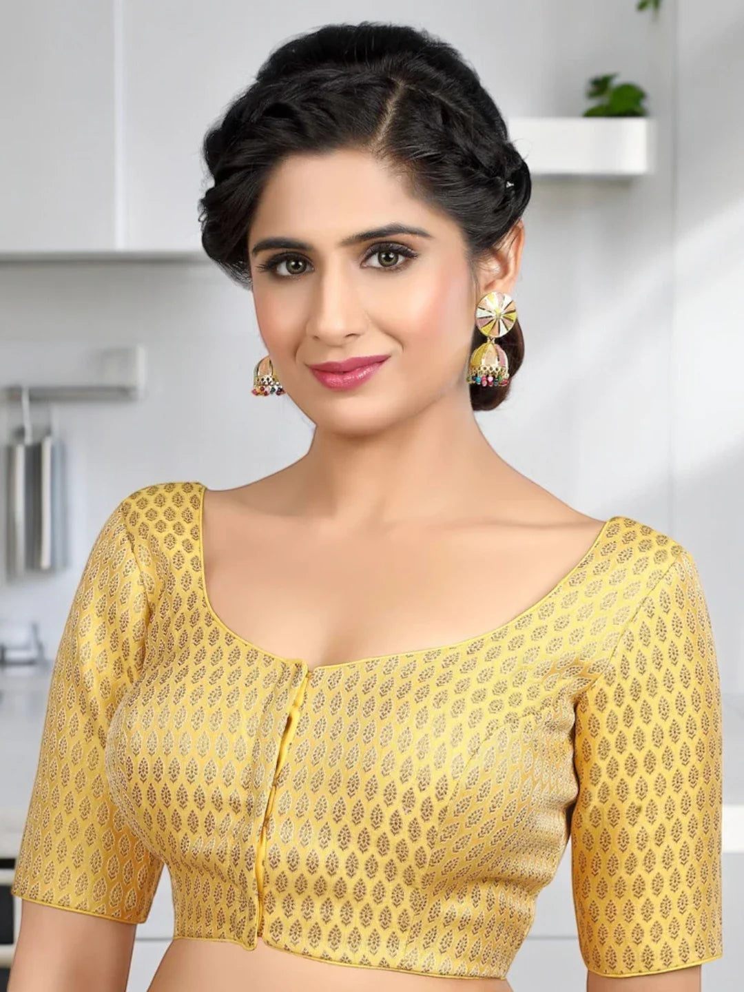 Brocade Yellow Printed Blouse