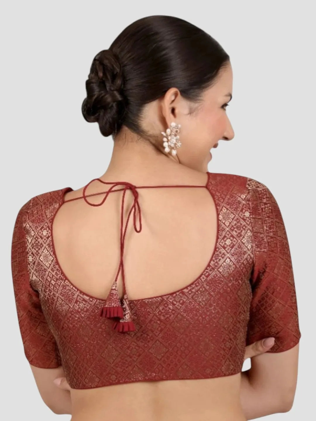 Maroon Brocade Padded Readymade Saree Blouse