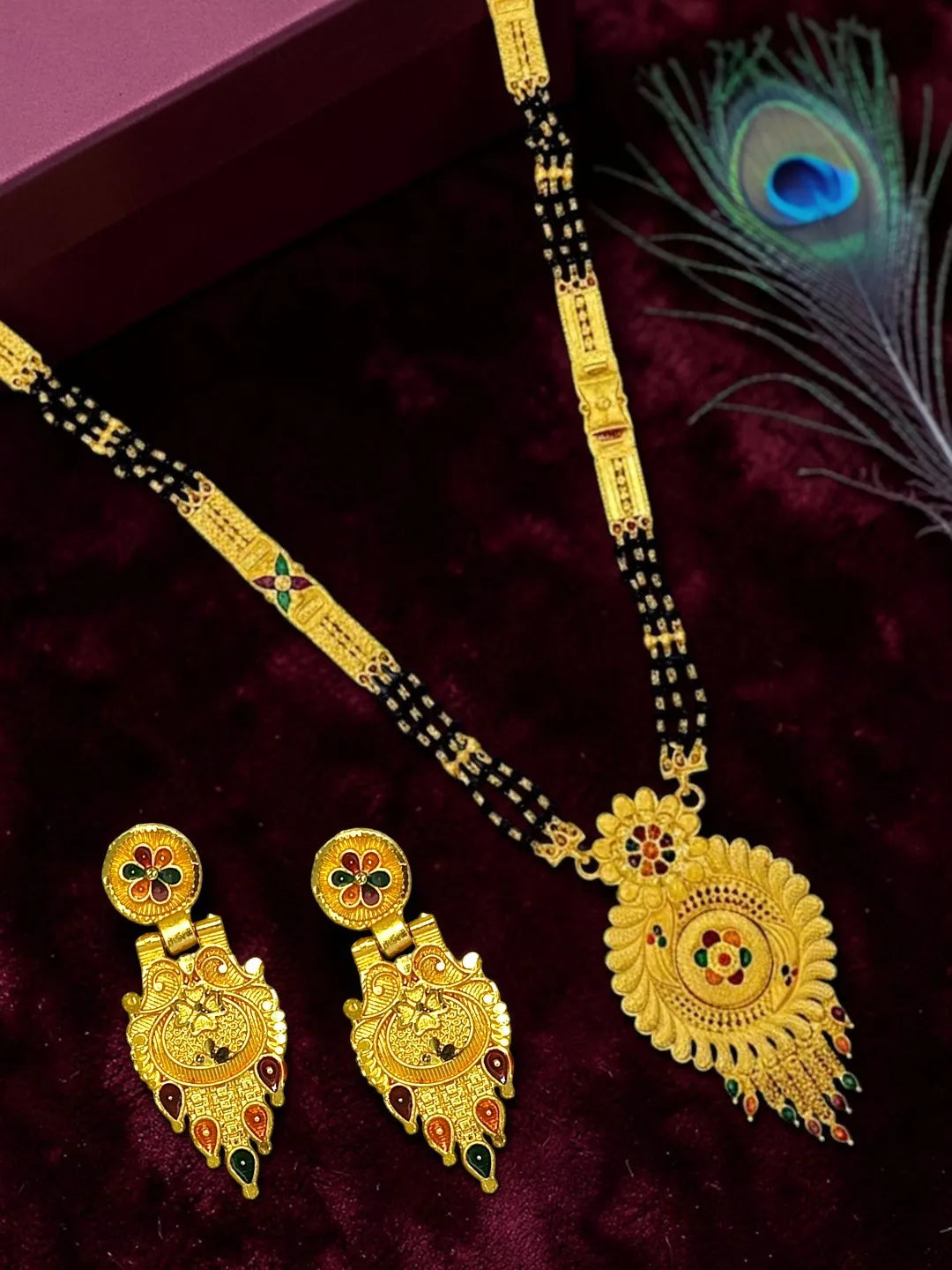 Gold-toned classic Black Beaded Multicoloured Accents