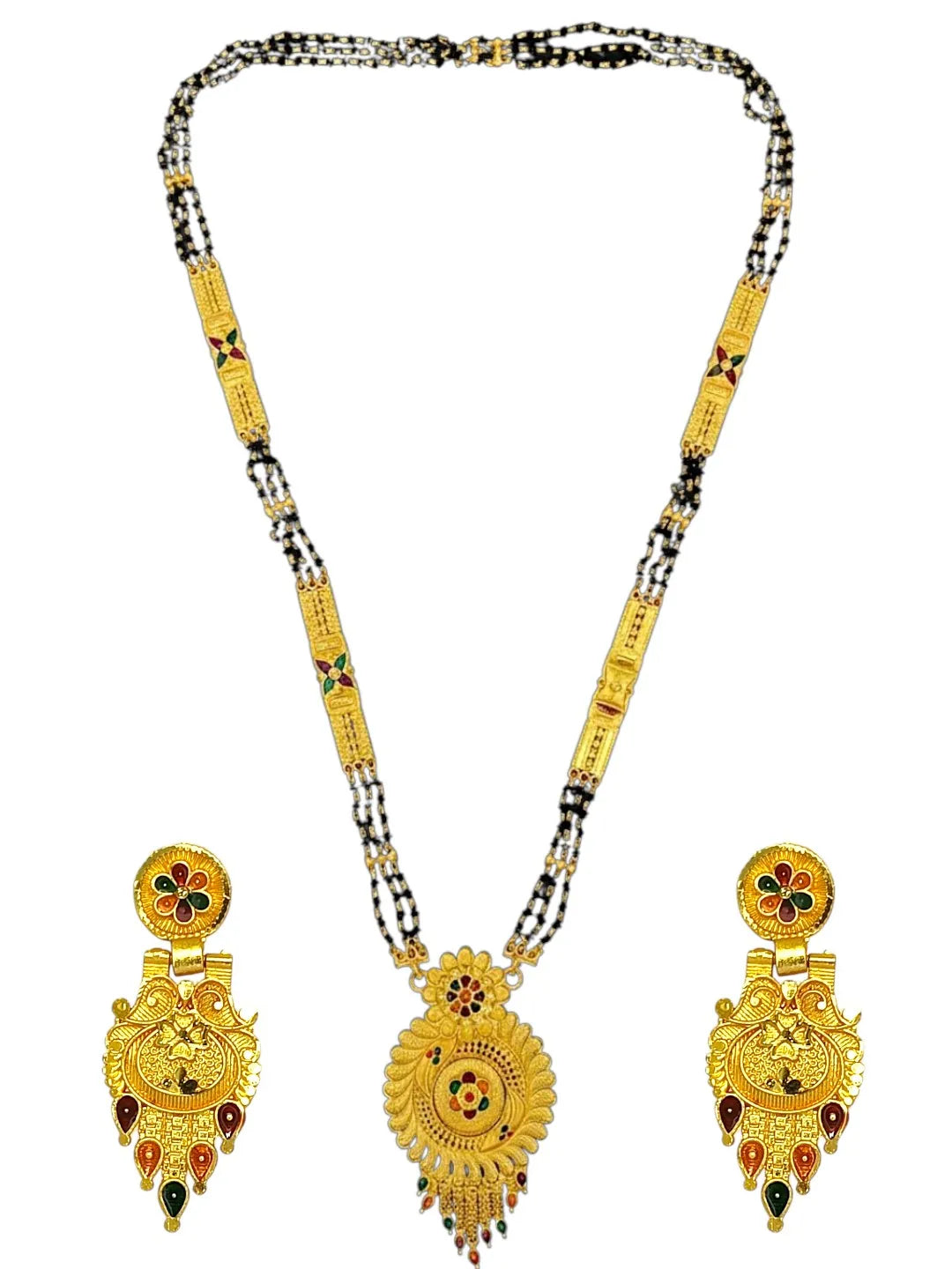 Gold-toned classic Black Beaded Multicoloured Accents
