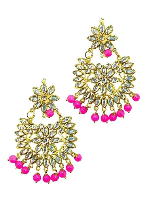 Radiant Gold-Toned Hot Pink Beads Jewelry Set
