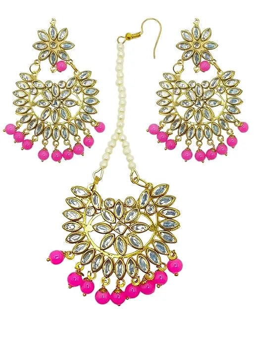 Radiant Gold-Toned Hot Pink Beads Jewelry Set