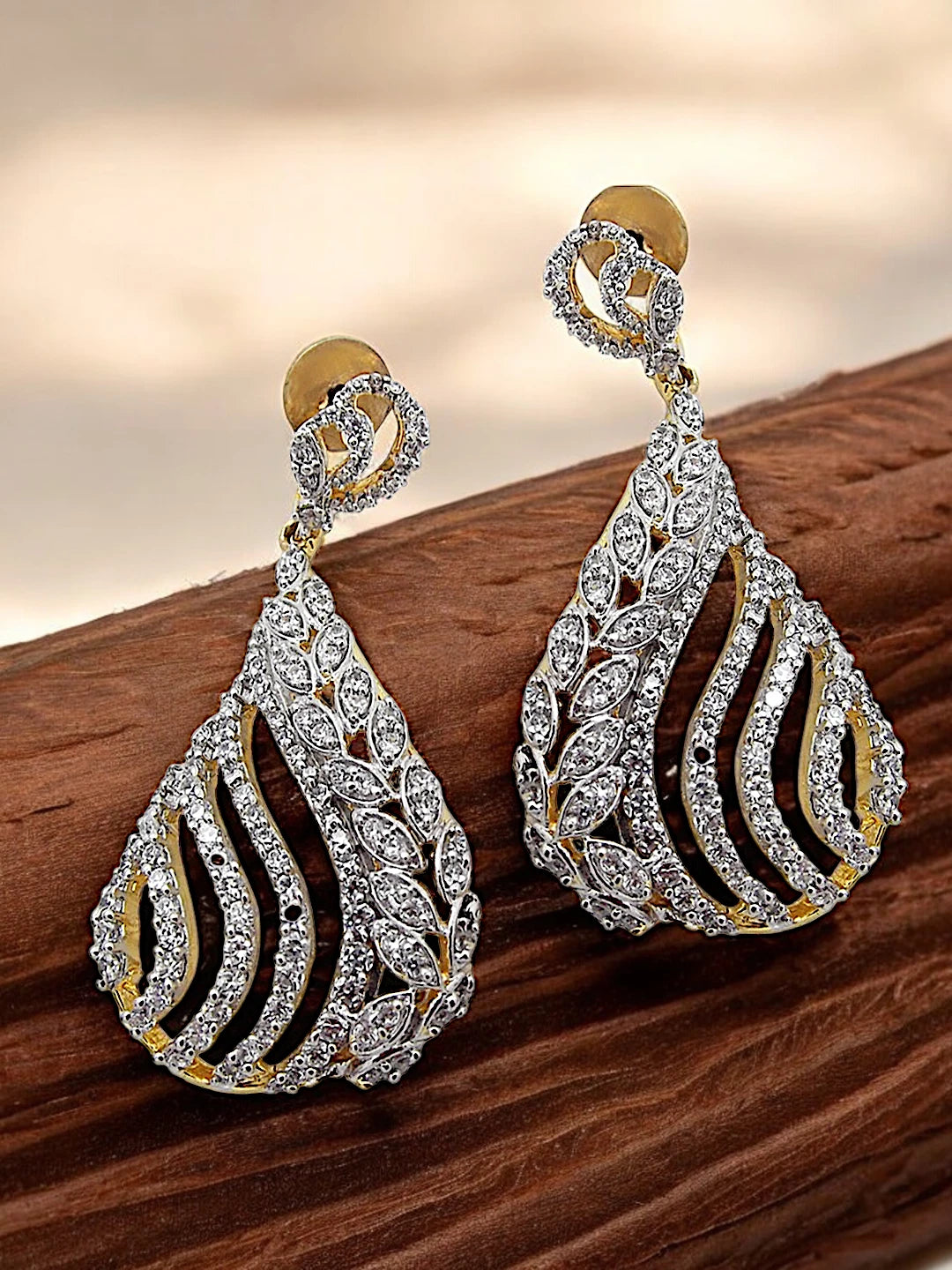 American Diamond Leaf Shaped Earrings