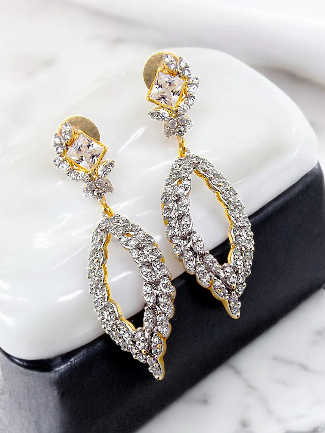 Silver-Toned Geometric Drop Earrings