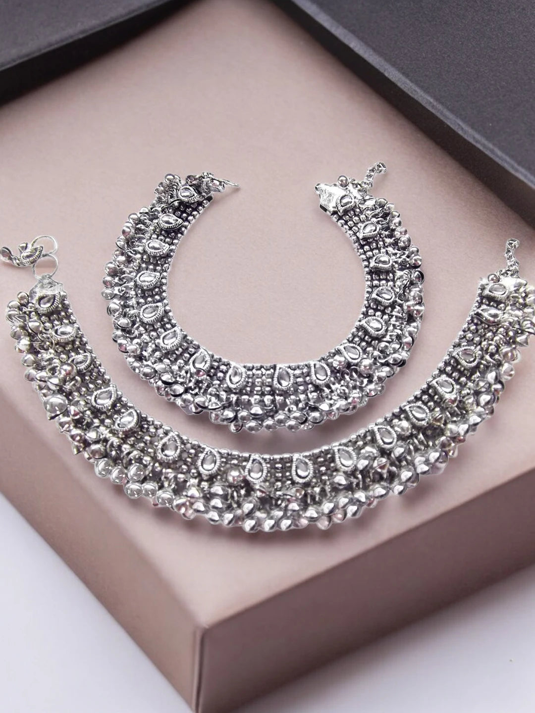 Silver Oxidised Ghungroo Anklet