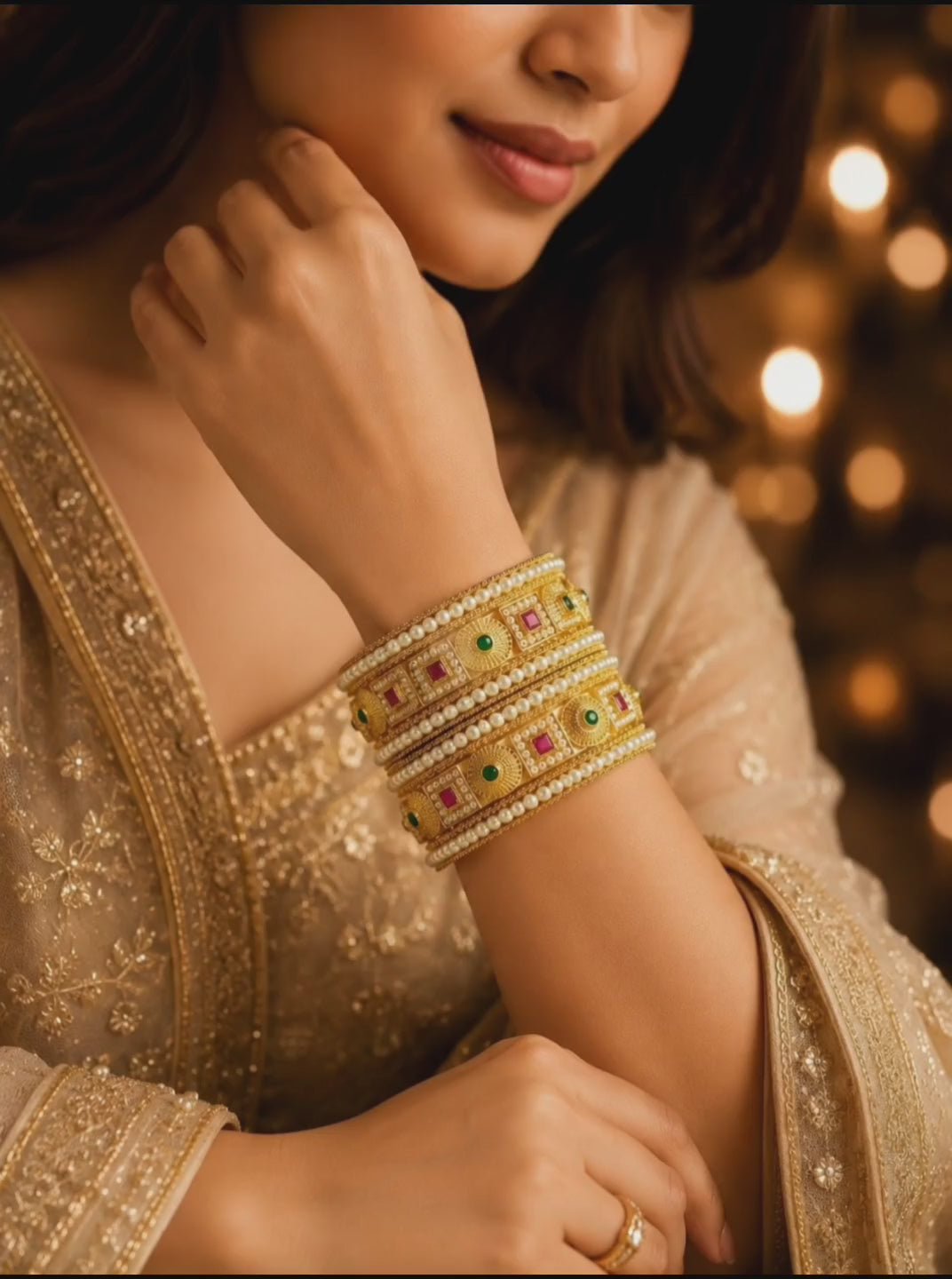 Gold Plated Set Of 6 Multicolor Traditional Bangles