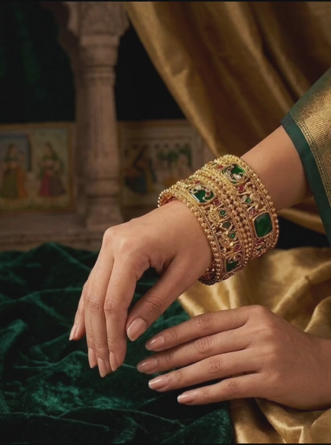 Set Of 2 Heritage Gold Plated Bridal Screw Kada Bangles