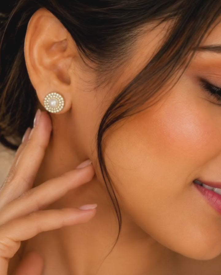 Gold Plated CZ Halo Design Stud Earrings