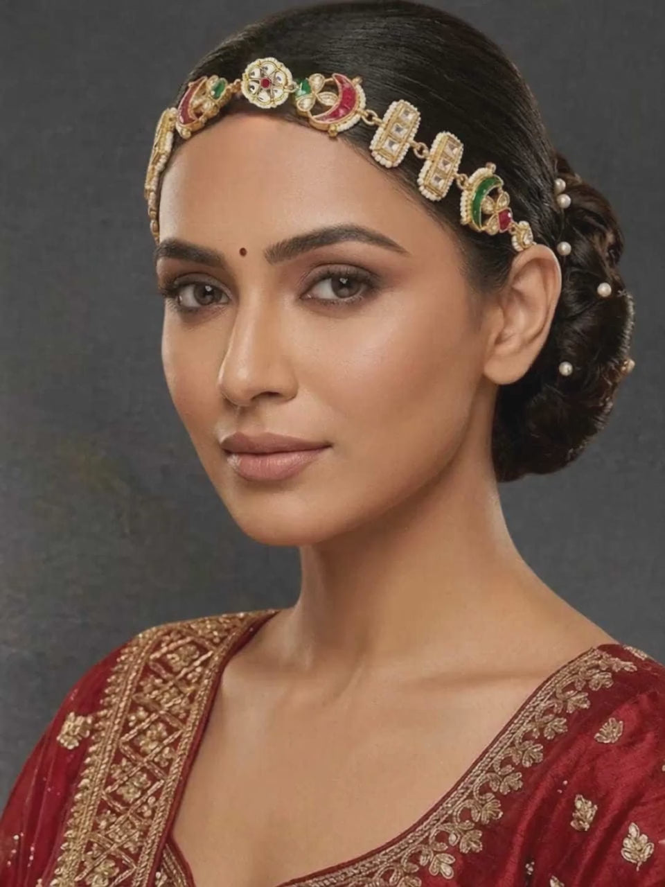 Gold Plated Kundan Mathapatti Sheeshphool Head Jewellery